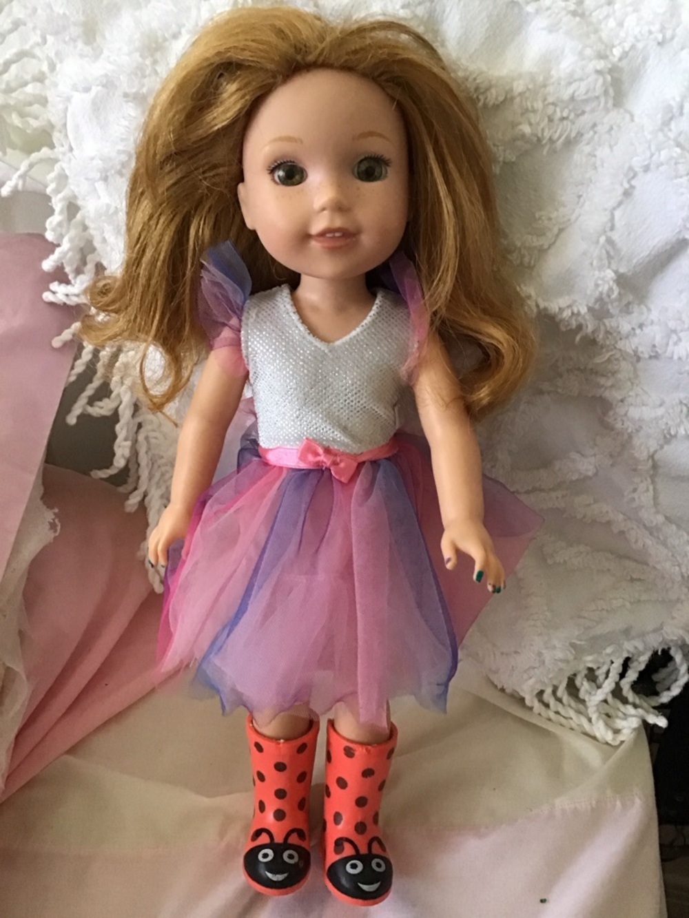 American Girl Wellie Wishers Doll Willa, Original Pink and Purple Outfit, Boots
